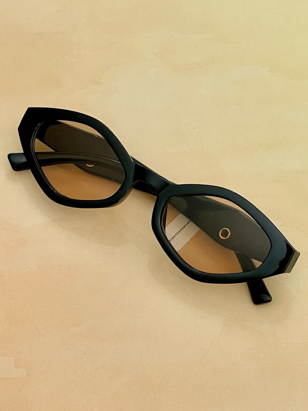 Anthropologie Black Geometric Frame Sunglasses - Brown Lenses and Eyelet Accents